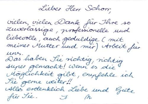 Handschriftlicher Dankesbrief eines Kunden