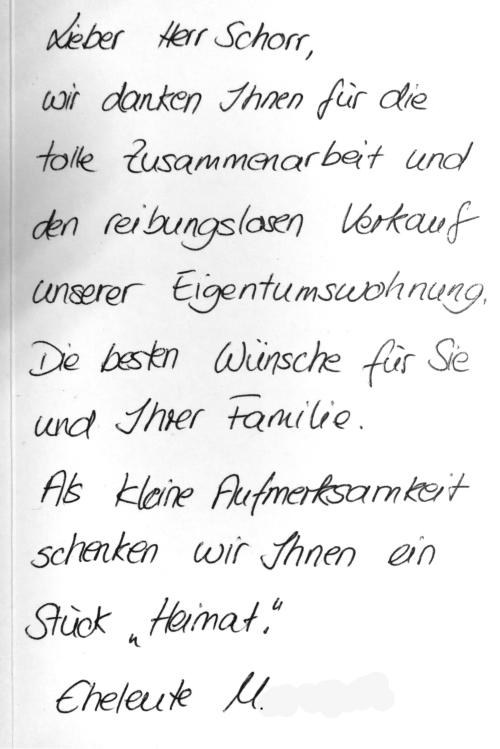 Handschriftlicher Dankesbrief von Verkäufern